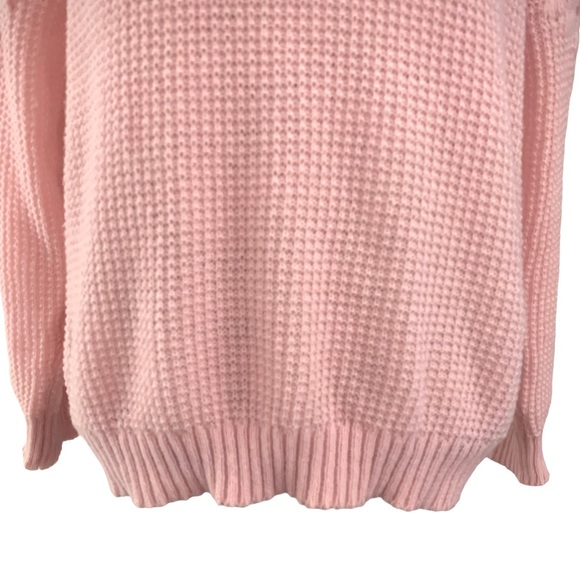 NEW Pointelle Knit Long Sleeve Crew Neck Semi-Sheer Sweater Pink Small - Picture 4 of 7